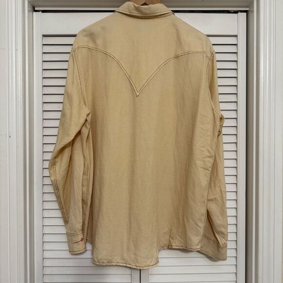 Ryan Michael Pale Yellow Silk Linen Blend Long Sleeve Western Rodeo Shirt - Picture 9 of 14